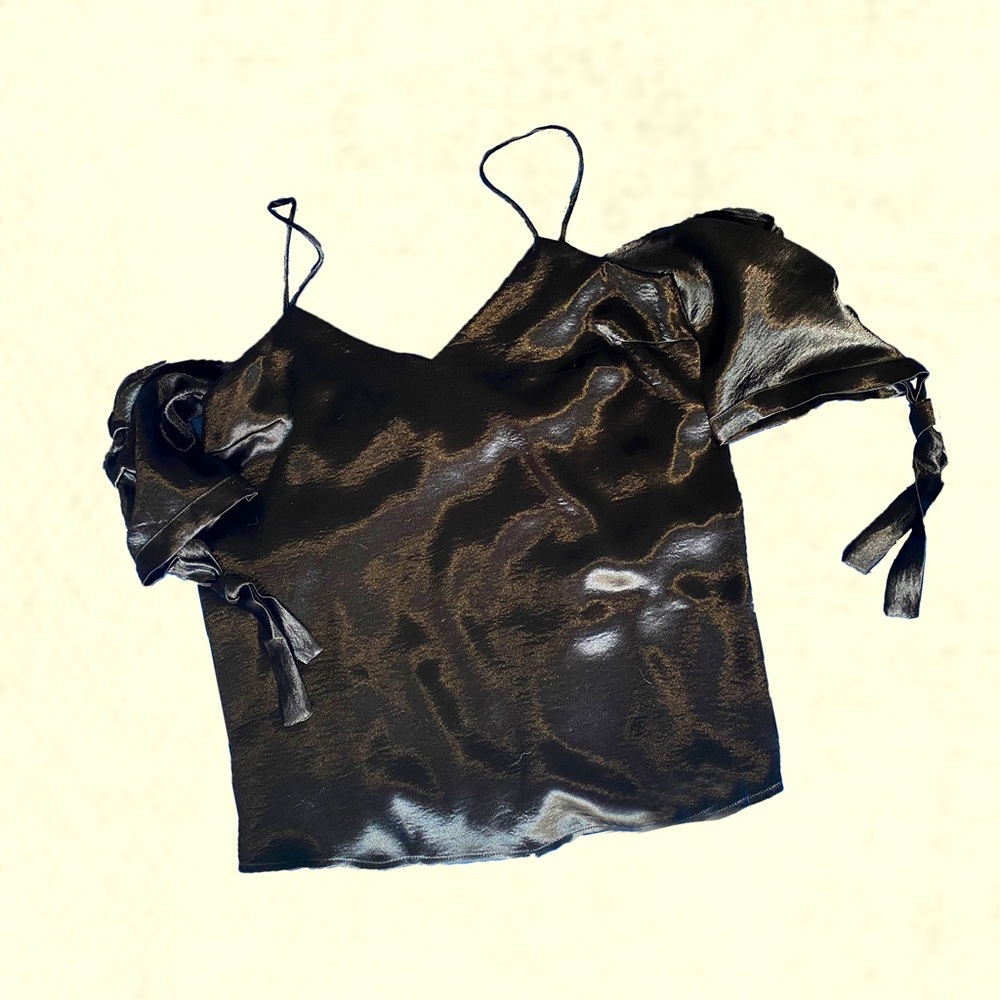 Satin v neck off the shoulder top